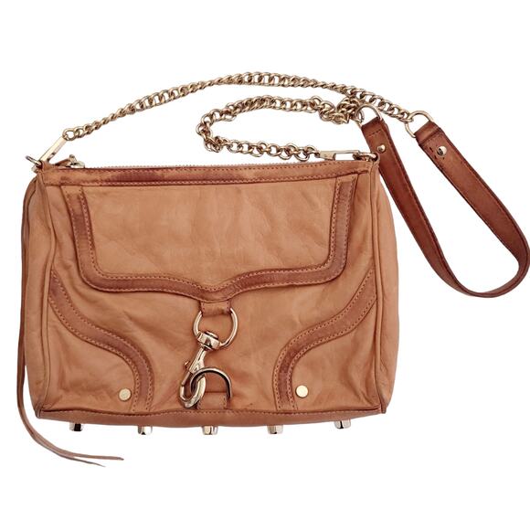 REBECCA MINKOFF MAC Bombe leather crossbody chain shoulder bag tan classic purse - Picture 1 of 12